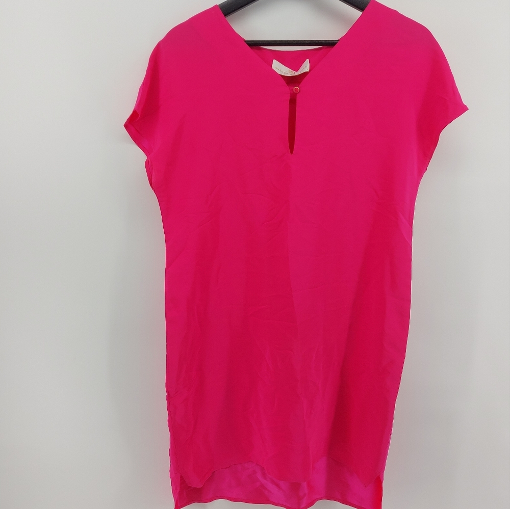 Amanda Uprichard Silk Shift Dress Pink Short Sleeve V Neck Size S